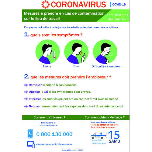 Affichage coronavirus : mesures à prendre par l'employeur en cas de contamination (covid-19) - format A3