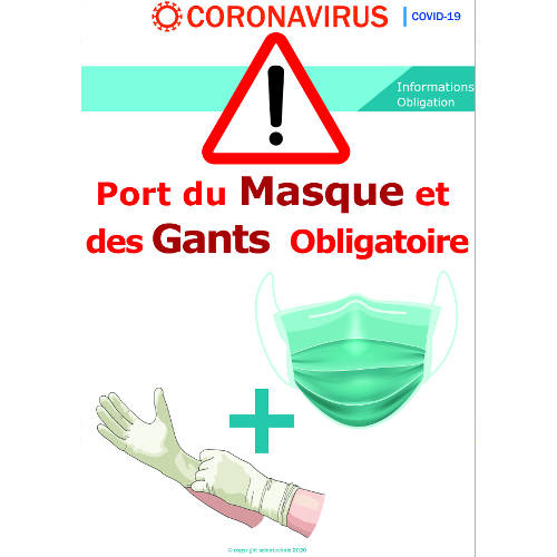 Port des gants et du masque obligatoire - signalétique  Format A3