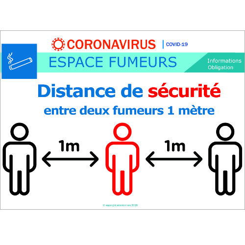 Distance de sécurité de 1m entre deux personnes dans l'espace fumeur- signalétique  Format A3