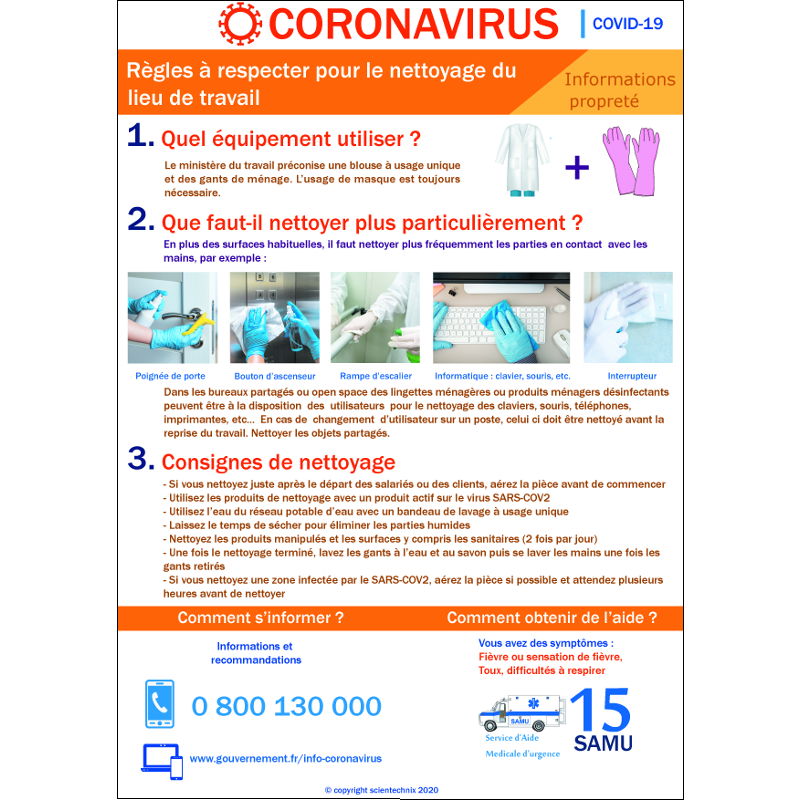 Affichage coronavirus : règles à respecter pour nettoyer le lieu de travail (covid19)
