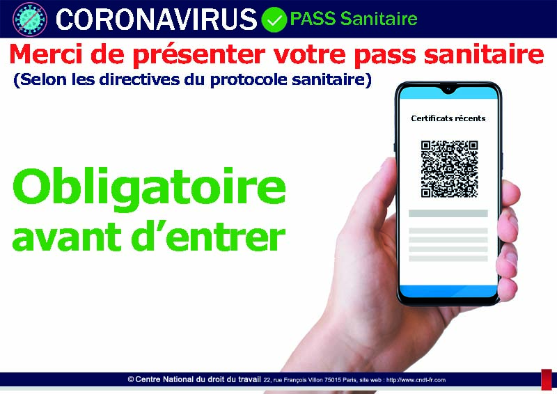 Présentation pass-sanitaire obligatoire - affichage signalétique