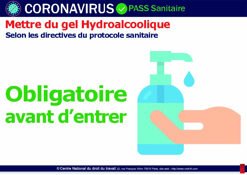 Gel Hydroalcoolique obligatoire avant d'entrer - Affichage signalétique