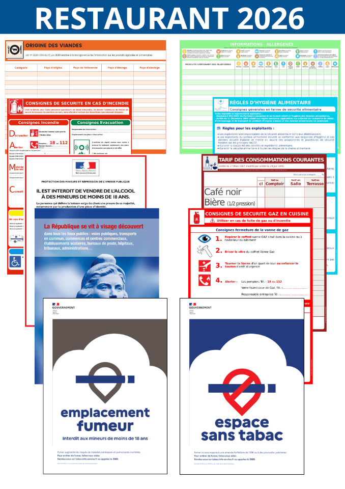 Pack affichages obligatoires complémentaire pour restaurants